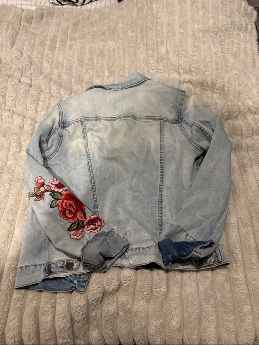 Embroidered Light Wash Denim Jacket - Women by kuts. Size large - Picture 4 of 5